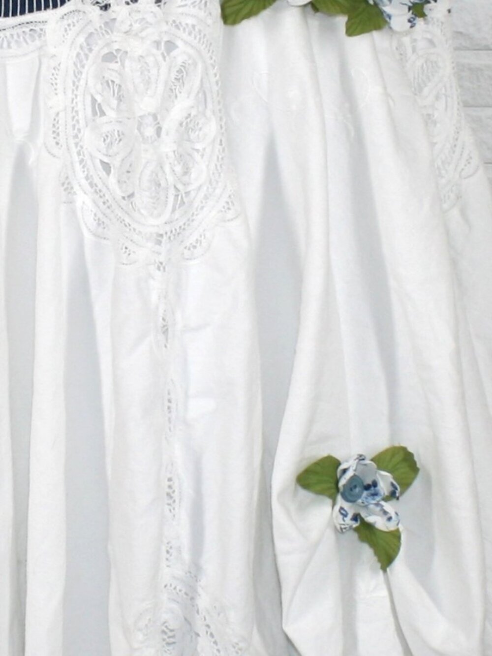 HAND CRAFTED Skirt Denim Jean Upcycled Pinstripe Floral White Fall Plus Size 18 - Picture 7 of 16